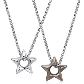 IDesign 2 Pcs Puffy Star Pendant Necklace Silver or Black | Best Friend | Y2K Grunge Emo Star Necklace for Women Men