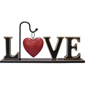 Morning View Wooden Love Sign Decor Tabletop Letters Decor Cutouts Free Standing Love Wood Block Word Signs Table Sign with Red Heart for Valentine's Day Home Decor Shelf