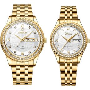 FANMIS His and Hers Couples Watches for Men and Women Stainless Steel Pair Watch Business Waterproof Quartz Analog Watch Watch Valentines Day Gifts for Lover (Black)