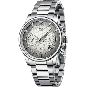 NIBOSI Mens Watches Military Chronograph Watch with Calendar Waterproof Stainless Steel Strap Men's Wrist Watches Analog Dainty Business Dress Designer Quartz Watches for Men