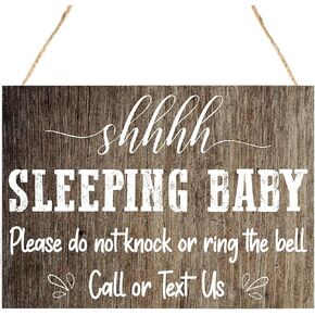 No Soliciting Baby Sleeping Sign for Front Door,Funny Baby Sleeping Wooden Hanging Sign Plaque for Outdoor Porch Room,Please Do Not Knock or Ring the Bell Sign Hanger,13.7''×9.8''