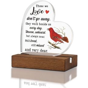 Those We Love Don't Go Away Cardinal Decorative Plaque, Red Bird Memorial Faith Grave Decorations, Sympathy Gifts for Loss of Husband Wife Mom Dad, Acrylic Clear Sign for Home Office XQ245