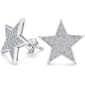 Unisex USA American Patriotic Rock Star Sparkling Pave Black Crystals Pink Celestial Star Stud Earrings Pendant For Women Teen Rose Gold .925 Sterling Silver