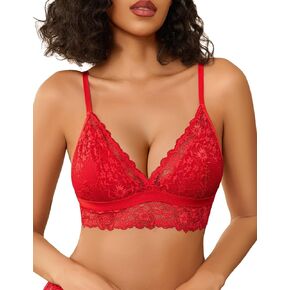 Avidlove Lace Deep V Bra Soft Wireless Bras Minimizer Slim Adjustable Bralette Red L