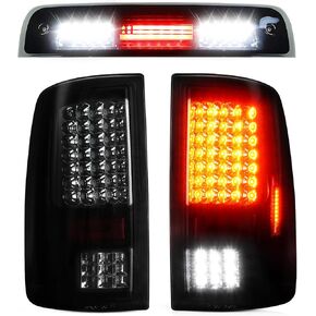 LED Tail Light + 3rd Brake Light Fit for Dodge Ram 1500 2500 3500 2009-2018, for Dodge Ram 1500 Classic 2019 [Factory Halogen Model] Taillights and High Mount Stop Light, Smoke Lens-3PCS