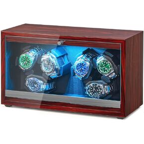 ANWBROAD Watch Winder 6 Watch Rotator with LED and Super Quiet Motor Watch Spinner 4 Rotating Modes Watches Winder box for rolex Watch Shaker with USB Cable UJWW003Y