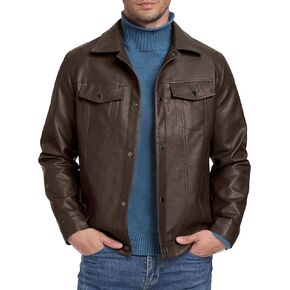 Sailwind Men's Leather Jacket Lapel Collar Motorcycle Coat Snap Button Faux Leather Bomber Jackets