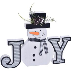 علامة كتلة عيد الميلاد الخشبية، ديكور رجل الثلج، ديكورات شتوية ممتازة للمنزل، ديكورات رجل ثلج داخلي، علامة فرح عيد الميلاد للرف، قطعة مركزية للطاولة، ديكور للعطلات (أبيض) in Kuwait