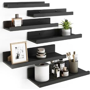 Fixwal Floating Shelves, 6 Sets of Wall Mounted Shelves for Home Decor, Modern Picture Ledge Shelves for Living Room, Bedroom, Bathroom, Kitchen (Black)