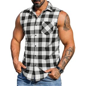 COOFANDY Mens Sleeveless Flannel Shirt Casual Summer Tank Top Button Up Sleeveless Beach Shirts with Chest Pocket
