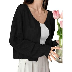MakeMeChic Women's Long Sleeve Button Open Front Lightweight Cropped Cardigan Sweaters