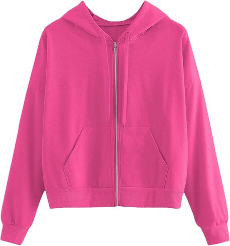 SweatyRocks Women's Long Sleeve Full Zip Drawstring Hooded Sweatshirt Jacket with Pockets in Saudi Arabia