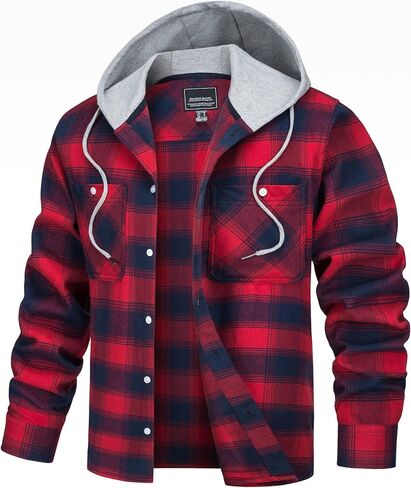 TACVASEN Men's Hooded Shirts Jackets Flannel Long Sleeve Casual Buffalo Plaid Button Down Shirt with Pocket in Saudi Arabia