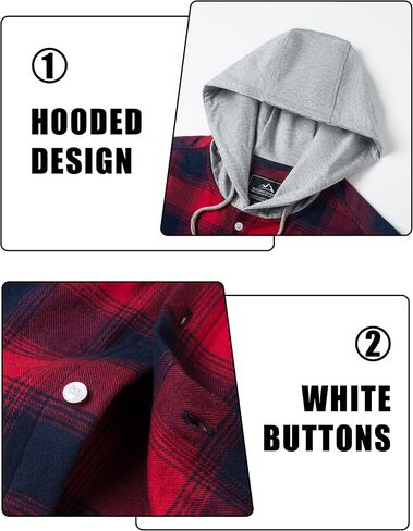 TACVASEN Men's Hooded Shirts Jackets Flannel Long Sleeve Casual Buffalo Plaid Button Down Shirt with Pocket in Saudi Arabia