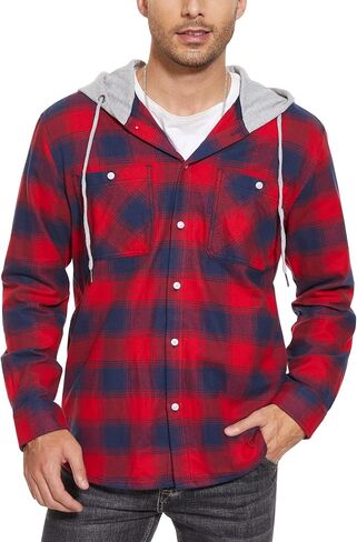 TACVASEN Men's Hooded Shirts Jackets Flannel Long Sleeve Casual Buffalo Plaid Button Down Shirt with Pocket in Saudi Arabia