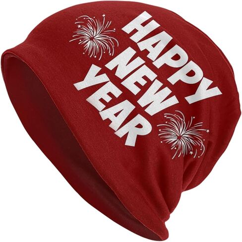 Happy New Year Baggy Slouchy Beanie Hat Warm Skull Cap Adult Knitted Hat Chemo Cap for Men Women in Saudi Arabia