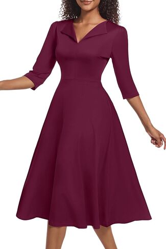 فستان Nmoder كاجوال متوسط ​​الطول للنساء 3/4 كم فستان متأرجح على شكل حرف A وياقة على شكل V ورقبة على شكل V فساتين كنيسة واسعة in Kuwait