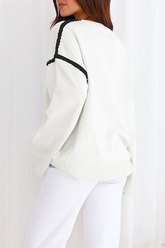 Women's Oversized Sweaters Loose Fit Fall Crewneck Color Block Knit Pullover Sweater Tops in Saudi Arabia