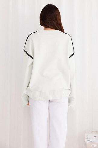 Women's Oversized Sweaters Loose Fit Fall Crewneck Color Block Knit Pullover Sweater Tops in Saudi Arabia