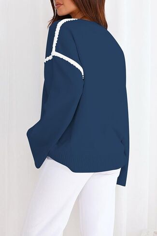 Women's Oversized Sweaters Loose Fit Fall Crewneck Color Block Knit Pullover Sweater Tops in Saudi Arabia