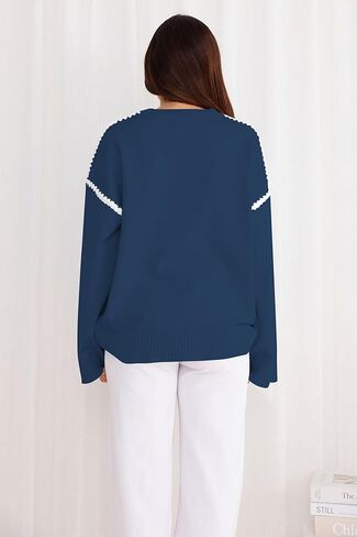 Women's Oversized Sweaters Loose Fit Fall Crewneck Color Block Knit Pullover Sweater Tops in Saudi Arabia