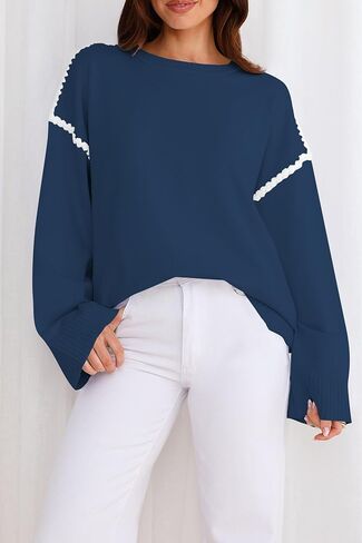 Women's Oversized Sweaters Loose Fit Fall Crewneck Color Block Knit Pullover Sweater Tops in Kuwait