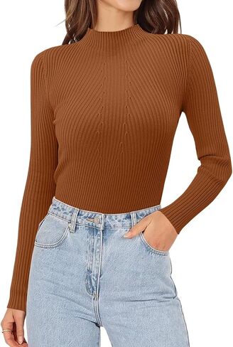 ONLYSHE Women's Turtleneck Sweaters Long Sleeve Shirts Ribbed Knit Slim Fit Sweaters T Shirt Basic Casual Tee Tops in Saudi Arabia