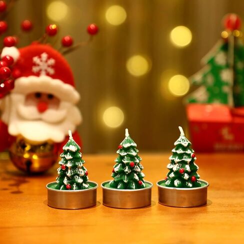 12 Pieces Christmas Tree Tealight Candles Handmade Delicate Tree Candles for Christmas Home Decoration Gifts (Green, White) in Kuwait