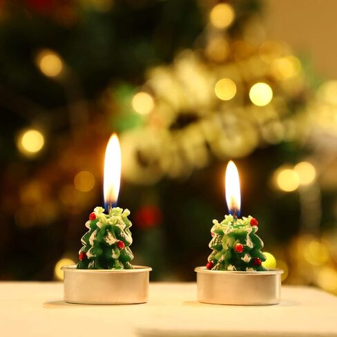 12 Pieces Christmas Tree Tealight Candles Handmade Delicate Tree Candles for Christmas Home Decoration Gifts (Green, White) in Kuwait