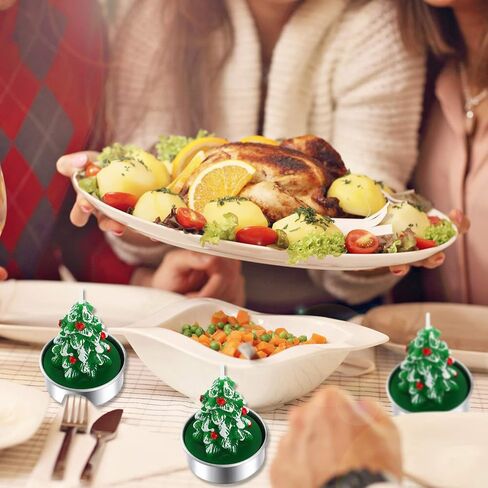 12 Pieces Christmas Tree Tealight Candles Handmade Delicate Tree Candles for Christmas Home Decoration Gifts (Green, White) in Kuwait