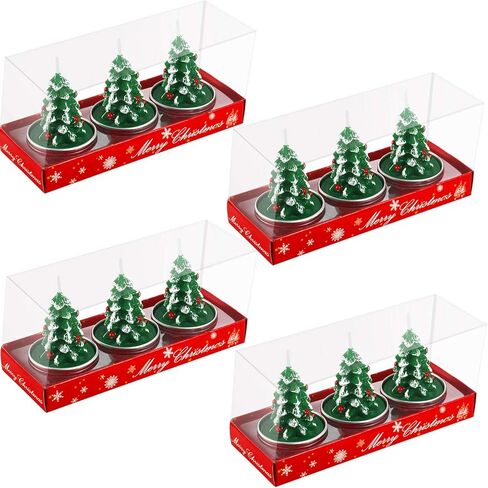 12 Pieces Christmas Tree Tealight Candles Handmade Delicate Tree Candles for Christmas Home Decoration Gifts (Green, White) in Kuwait