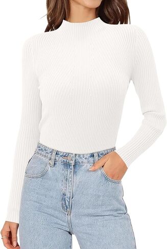 ONLYSHE Women's Turtleneck Sweaters Long Sleeve Shirts Ribbed Knit Slim Fit Sweaters T Shirt Basic Casual Tee Tops in Saudi Arabia