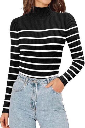 ONLYSHE Women's Turtleneck Sweaters Long Sleeve Shirts Ribbed Knit Slim Fit Sweaters T Shirt Basic Casual Tee Tops in Saudi Arabia