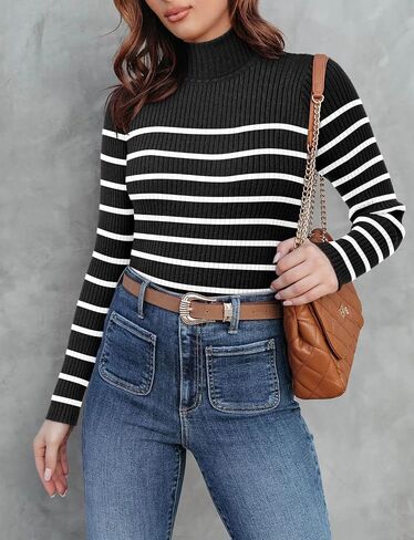 ONLYSHE Women's Turtleneck Sweaters Long Sleeve Shirts Ribbed Knit Slim Fit Sweaters T Shirt Basic Casual Tee Tops in Saudi Arabia