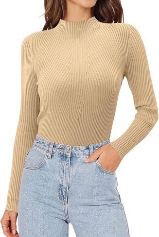 ONLYSHE Women's Turtleneck Sweaters Long Sleeve Shirts Ribbed Knit Slim Fit Sweaters T Shirt Basic Casual Tee Tops in Saudi Arabia