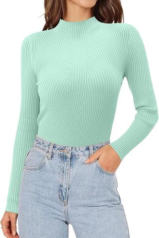 ONLYSHE Women's Turtleneck Sweaters Long Sleeve Shirts Ribbed Knit Slim Fit Sweaters T Shirt Basic Casual Tee Tops in Kuwait