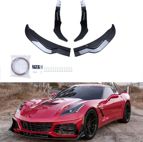 Front Bumper Lip Spoiler Compatible with 2014-2019 Corvette C7 Z06，4Pcs Glossy Black Front Car Bumper Lower Lip Chin Spoiler Protector Kit Bumper Corner Spoiler in Kuwait
