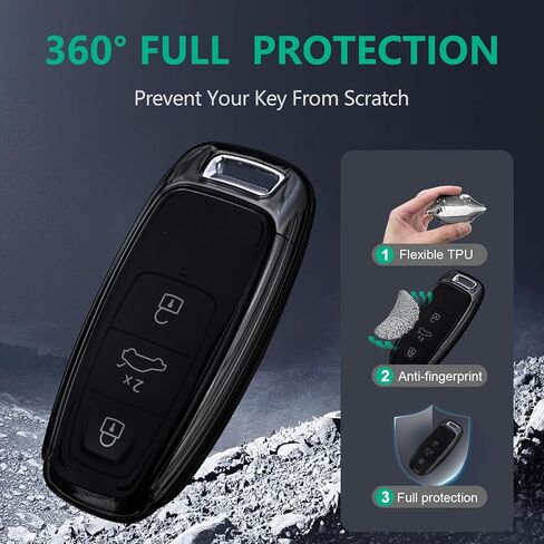 for Audi Key Fob Cover TPU Car Key Fob Case Fit for Audi A3 A6 A7 A8 E-Tron S3 S6 RS6 S7 RS7 Q7 SQ7 Q8 SQ8 3 Buttons Car Remote Key Case Shell Protector(Black) in Kuwait