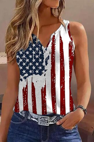 Women 4th of July V-Neck Tank Tops American Flag Print Vest USA Flag Sleeveless Tee Patriotic Summer Shirts in Saudi Arabia
