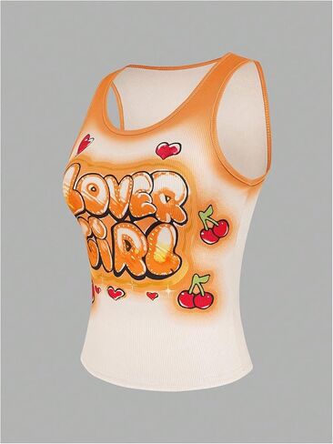 Floerns Women's Letter Print Scoop Neck Shirts Sleeveless Y2k Ribbed Tank Top in Kuwait