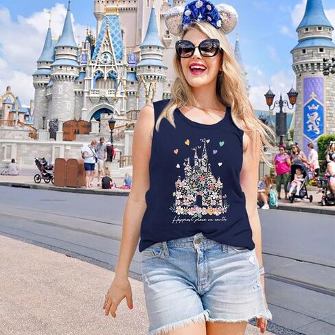 Bobeutou Magic Tank Tops Magic Kingdom Shirt Women Magical Flower Castle Graphic Tanks Vest Sleeveless Holiday Vacation Top in Saudi Arabia