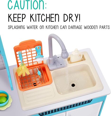 Lil’ Jumbl Kids Wooden Kitchen Set, Pretend Working Sink with Real Running Water, Includes Range Hood, Microwave & Stove Top That Make Realistic Sound & Light, Full Accessory Set Included in Kuwait