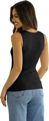 SAMPEEL قمصان بدون أكمام مضلعة للنساء برقبة مربعة صيفية بدون أكمام in Kuwait