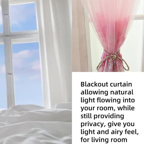 Sheer Curtains, Rod Pocket Floral Sheer Voile Curtain Tulle Transparent Window Curtains Cute Flower Pattern Curtain for Bedroom(Pink) in Saudi Arabia