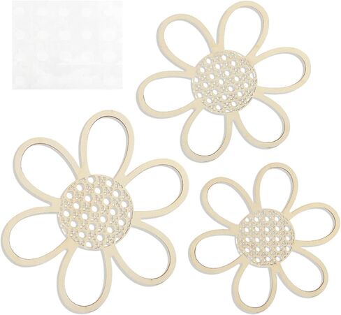 3 Pieces Boho Decor Natural Rattan Flower Wall Decor Art Wooden Boho Nursery Decor Wall Decor for Home Nursery(Classic Color)(Color:Brown) in Saudi Arabia