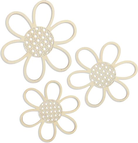 3 Pieces Boho Decor Natural Rattan Flower Wall Decor Art Wooden Boho Nursery Decor Wall Decor for Home Nursery(Classic Color)(Color:Brown) in Saudi Arabia
