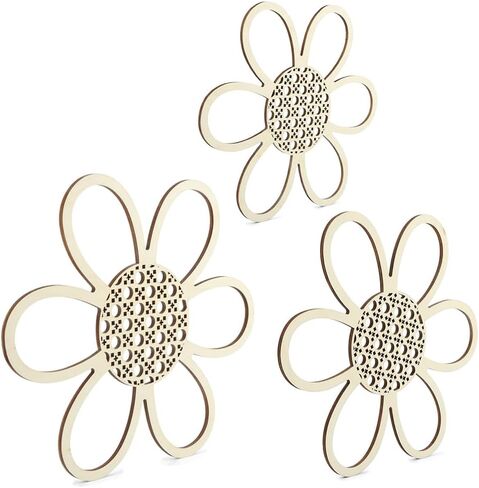3 Pieces Boho Decor Natural Rattan Flower Wall Decor Art Wooden Boho Nursery Decor Wall Decor for Home Nursery(Classic Color)(Color:Brown) in Saudi Arabia