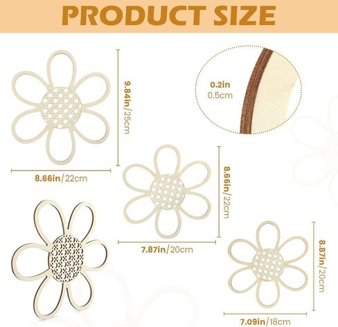 3 Pieces Boho Decor Natural Rattan Flower Wall Decor Art Wooden Boho Nursery Decor Wall Decor for Home Nursery(Classic Color)(Color:Brown) in Saudi Arabia