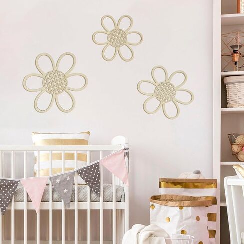 3 Pieces Boho Decor Natural Rattan Flower Wall Decor Art Wooden Boho Nursery Decor Wall Decor for Home Nursery(Classic Color)(Color:Brown) in Saudi Arabia
