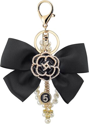 Camellia Flower Bag Charms Bow-Knot keychain with Pearl Lucky Five Chain Dangle Charm for Women's Handbags in Saudi Arabia